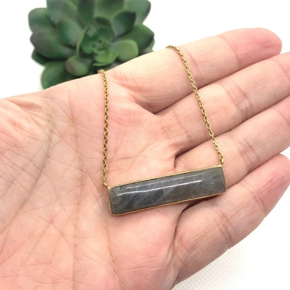 Argento Vivo 18k Gold Plated Sterling Silver Labradorite Bar Necklace